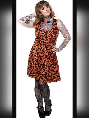 Sourpuss Batty Pumpkins Skater Dress, GUC, Size L